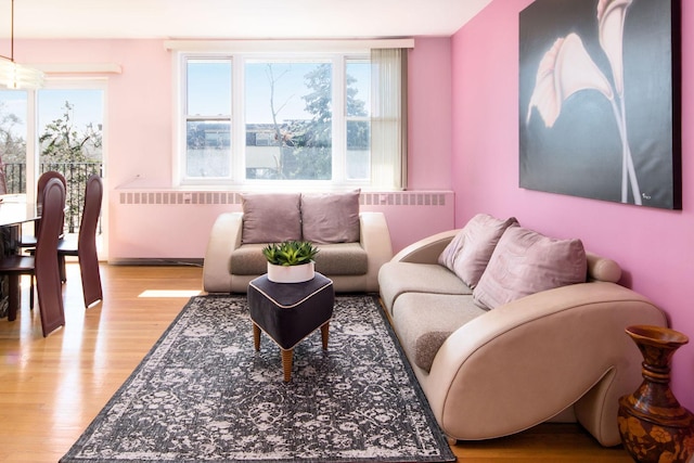 living room featuring radiator and wood finished floors