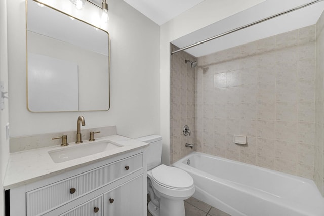 full bath with toilet, shower / tub combination, tile patterned flooring, and vanity