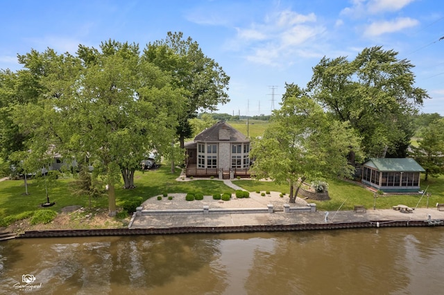 8043 Tamarack Ln, Morris, IL 60450 - dock area with a water view and a lawn