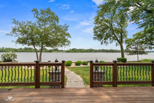 8043 Tamarack Ln, Morris, IL 60450 - wooden terrace with a water view and a yard