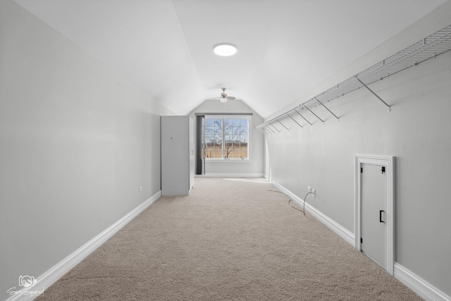 8043 Tamarack Ln, Morris, IL 60450 - additional living space featuring lofted ceiling, carpet floors, and ceiling fan