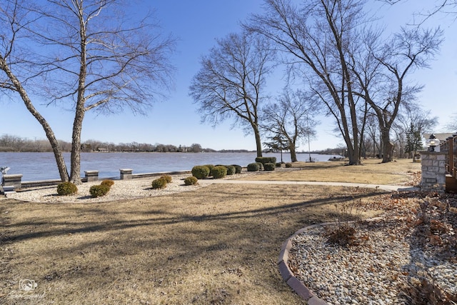 view of yard with a water view