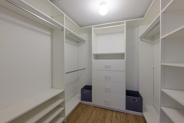 walk in closet with light wood-style flooring