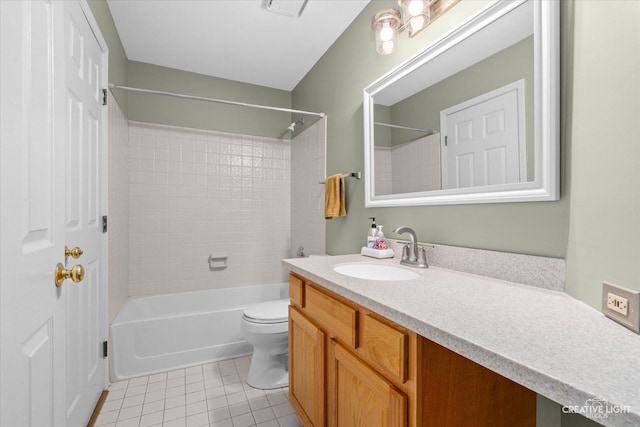 full bath featuring tile patterned floors, toilet, vanity, and shower / tub combination