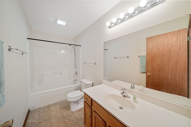 full bath featuring vanity, shower / tub combination, and toilet