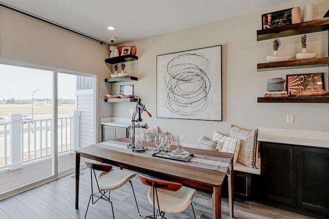 office featuring light wood-style flooring and recessed lighting