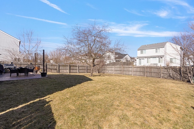 view of yard featuring a patio area and a fenced backyard