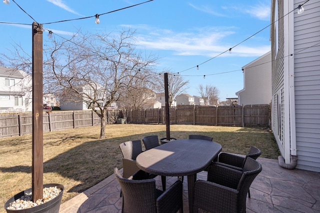 view of patio / terrace featuring outdoor dining area and a fenced backyard