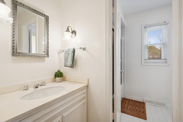 bathroom with visible vents, vanity, and baseboards