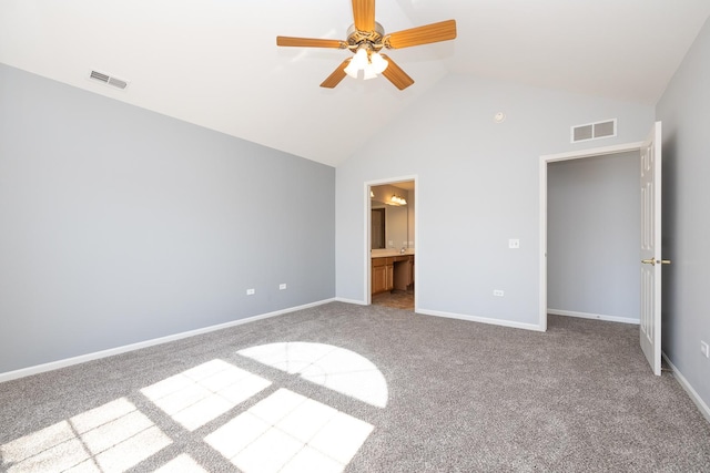 unfurnished bedroom featuring baseboards, visible vents, and carpet floors