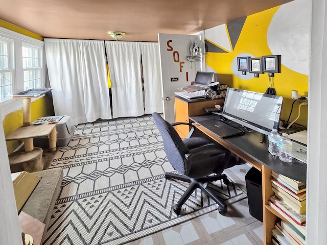 home office featuring tile patterned floors