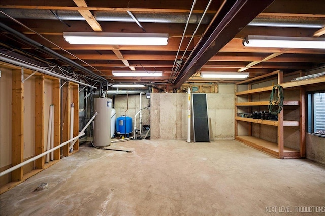 unfinished below grade area featuring gas water heater