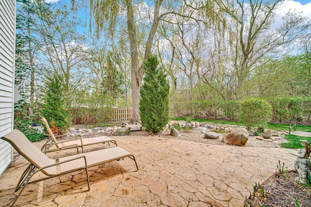 view of yard with fence and a patio