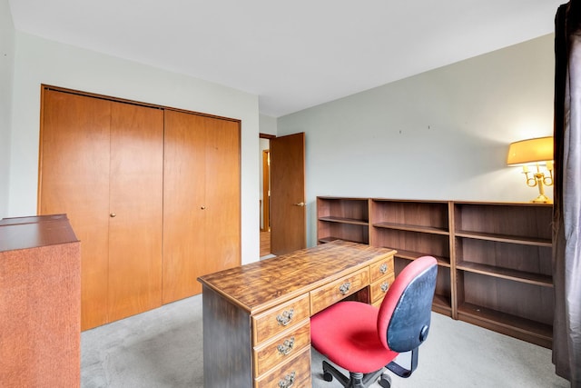 home office with light colored carpet