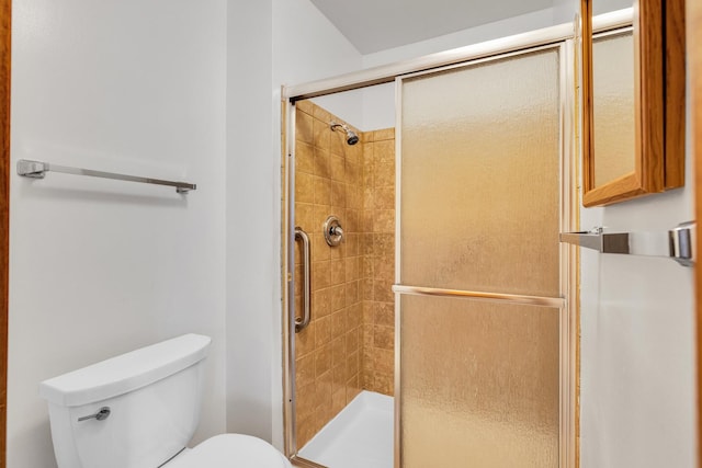 bathroom with a shower stall and toilet