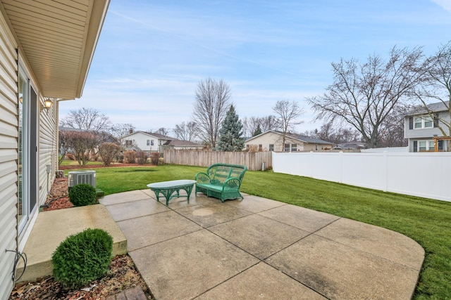 view of patio / terrace featuring central AC unit and fence