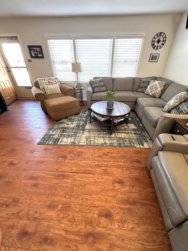 living area with a healthy amount of sunlight and wood finished floors