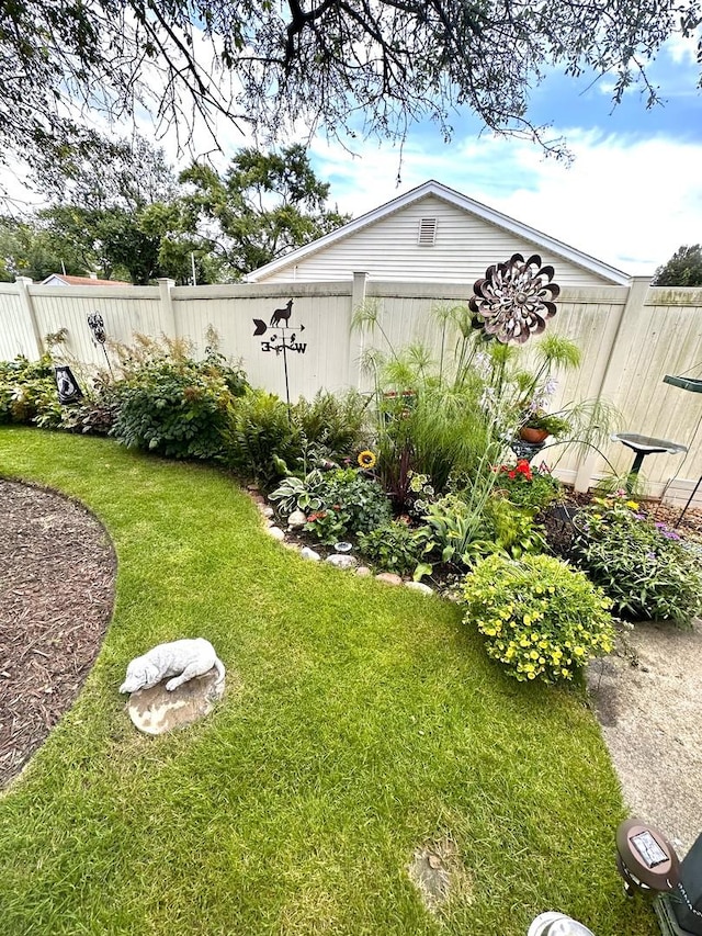 view of yard with a fenced backyard