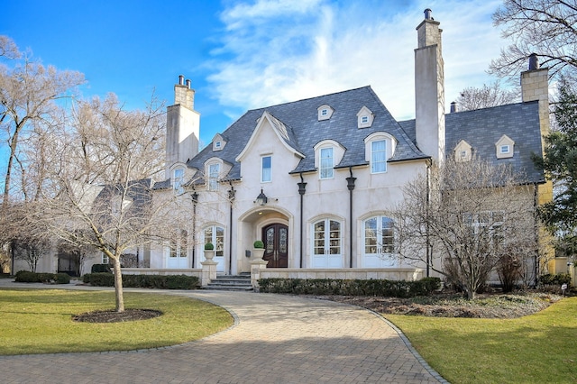 view of property featuring decorative driveway