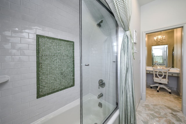 full bathroom with bath / shower combo with glass door