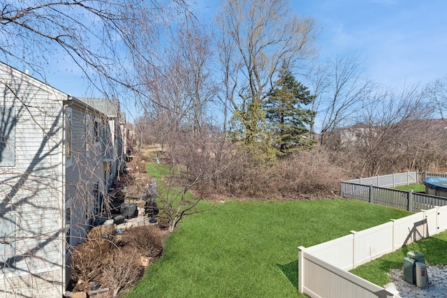 view of yard with a fenced backyard