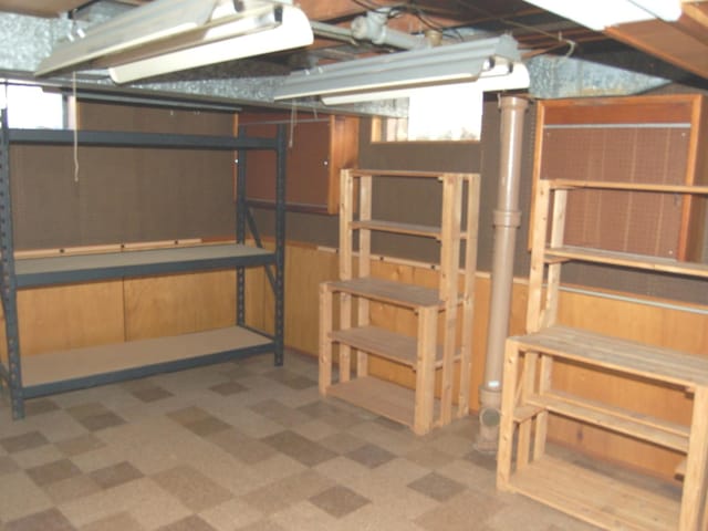 basement with tile patterned floors