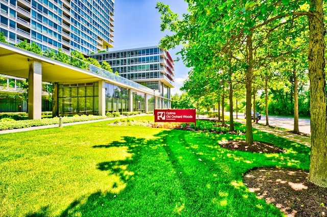 view of community featuring a lawn