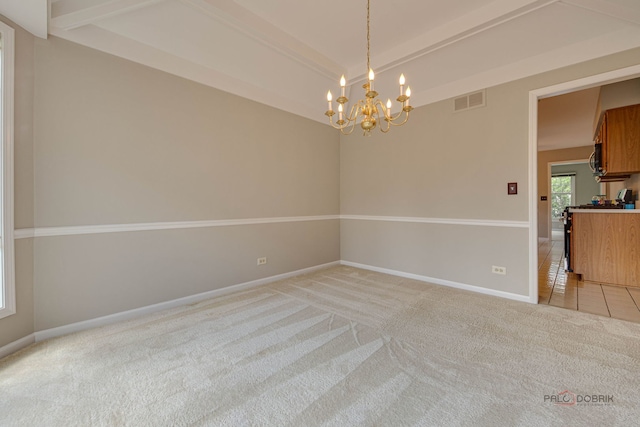 122 Kilchurn Ln, Inverness, IL 60067 - empty room featuring light colored carpet, a chandelier, and baseboards