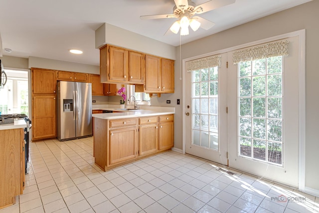122 Kilchurn Ln, Inverness, IL 60067 - kitchen with appliances with stainless steel finishes, a sink, light countertops, ceiling fan, and recessed lighting