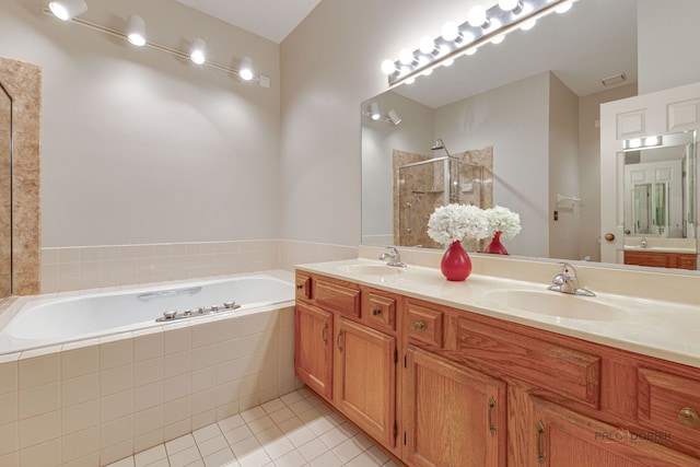122 Kilchurn Ln, Inverness, IL 60067 - full bathroom featuring tiled shower, a bath, tile patterned flooring, and double vanity