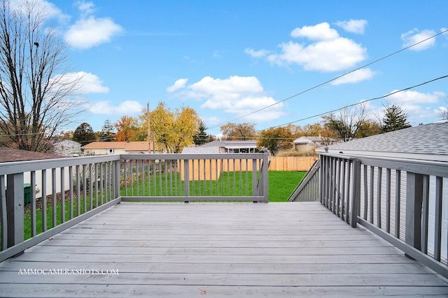 deck featuring a yard and fence