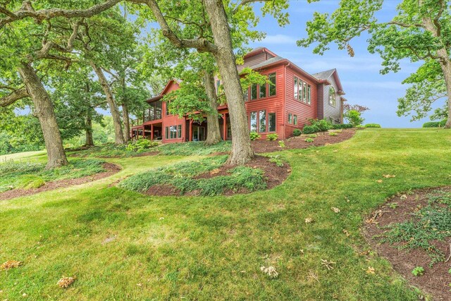 view of yard with a wooden deck