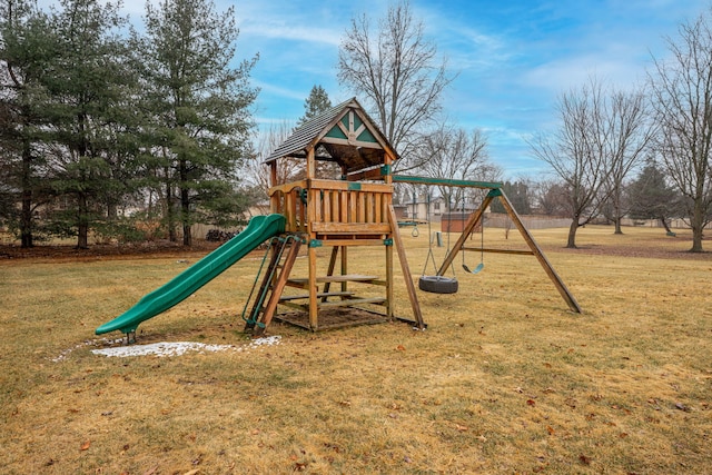 view of jungle gym with a yard