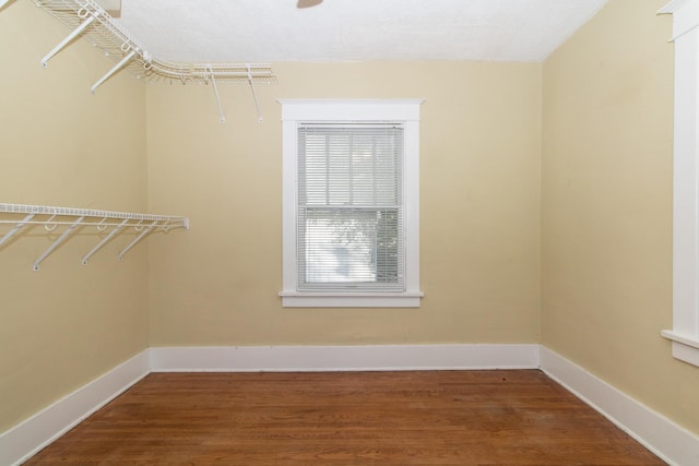 walk in closet with wood finished floors