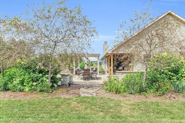 view of yard featuring a patio area and a pergola