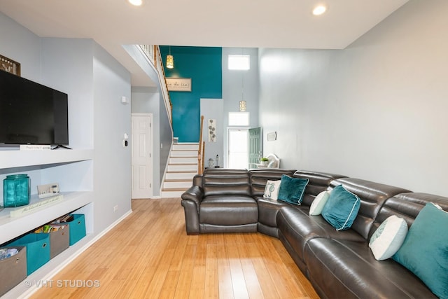 3414 Blue Ridge Dr Unit 3414, Carpentersville, IL 60110 - living area featuring hardwood / wood-style flooring, stairs, and recessed lighting