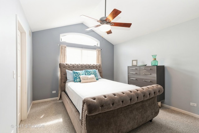 3414 Blue Ridge Dr Unit 3414, Carpentersville, IL 60110 - bedroom with light colored carpet, ceiling fan, lofted ceiling, and baseboards