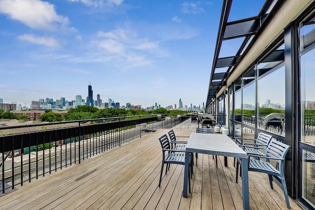 deck featuring a view of city