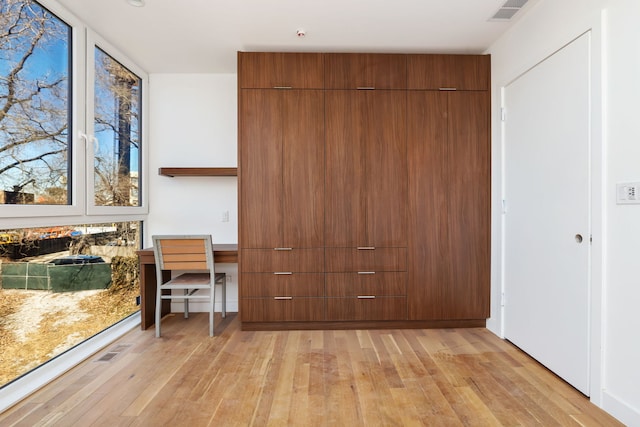 interior space featuring light wood finished floors and visible vents