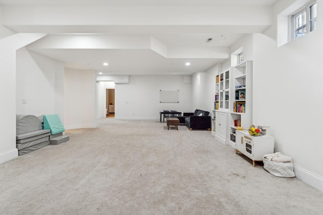 interior space featuring carpet flooring, recessed lighting, and baseboards