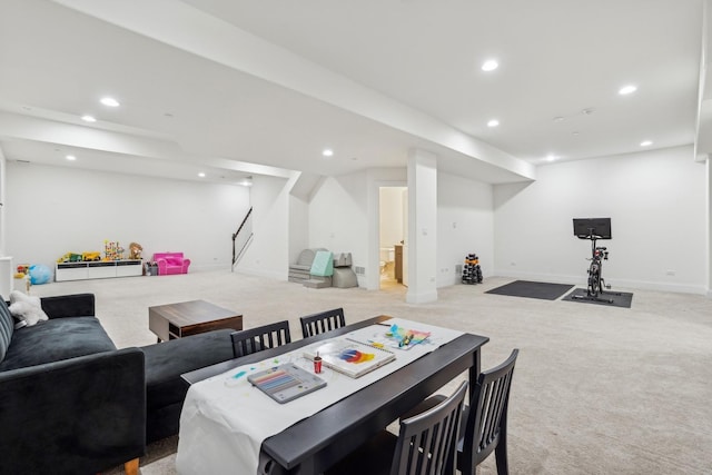 interior space with stairway, recessed lighting, and baseboards