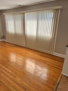 unfurnished room with baseboards and wood finished floors