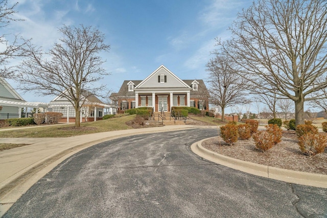 view of front facade with curved driveway