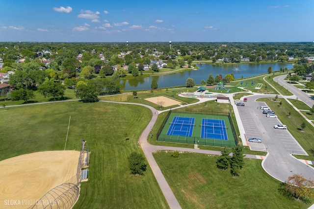 aerial view featuring a water view