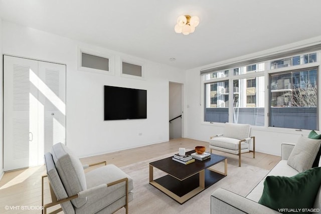 living area featuring light wood finished floors