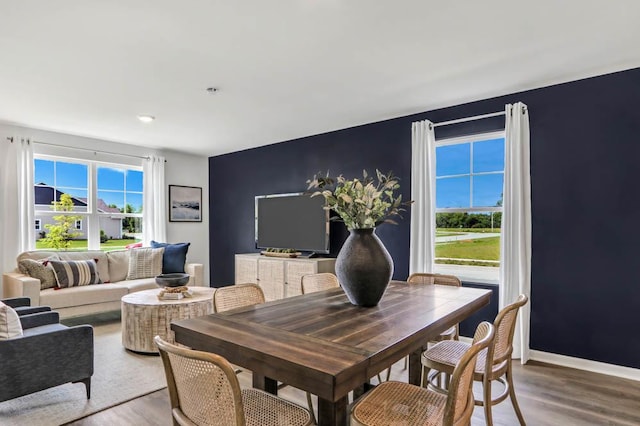 dining room with baseboards and wood finished floors