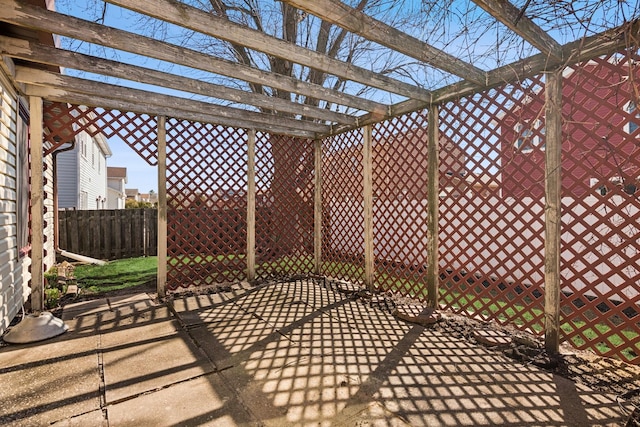 view of patio / terrace with a pergola and fence