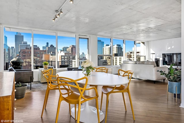 dining room featuring a healthy amount of sunlight and wood finished floors