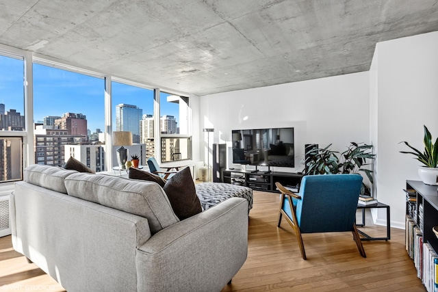 living room with hardwood / wood-style flooring