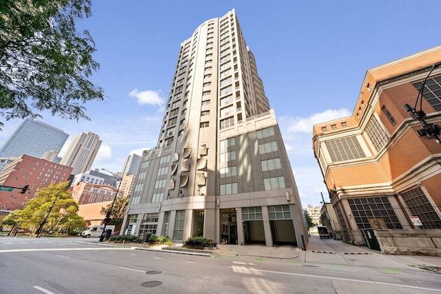 view of building exterior with a city view